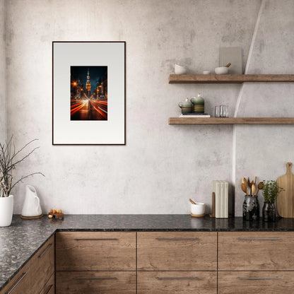 Framed Umbra Urban Nocturne art capturing a vibrant cityscape at night