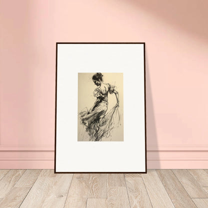 Framed black and white sketch of flowing dress in Gyroscopic Baudelo Bacon art