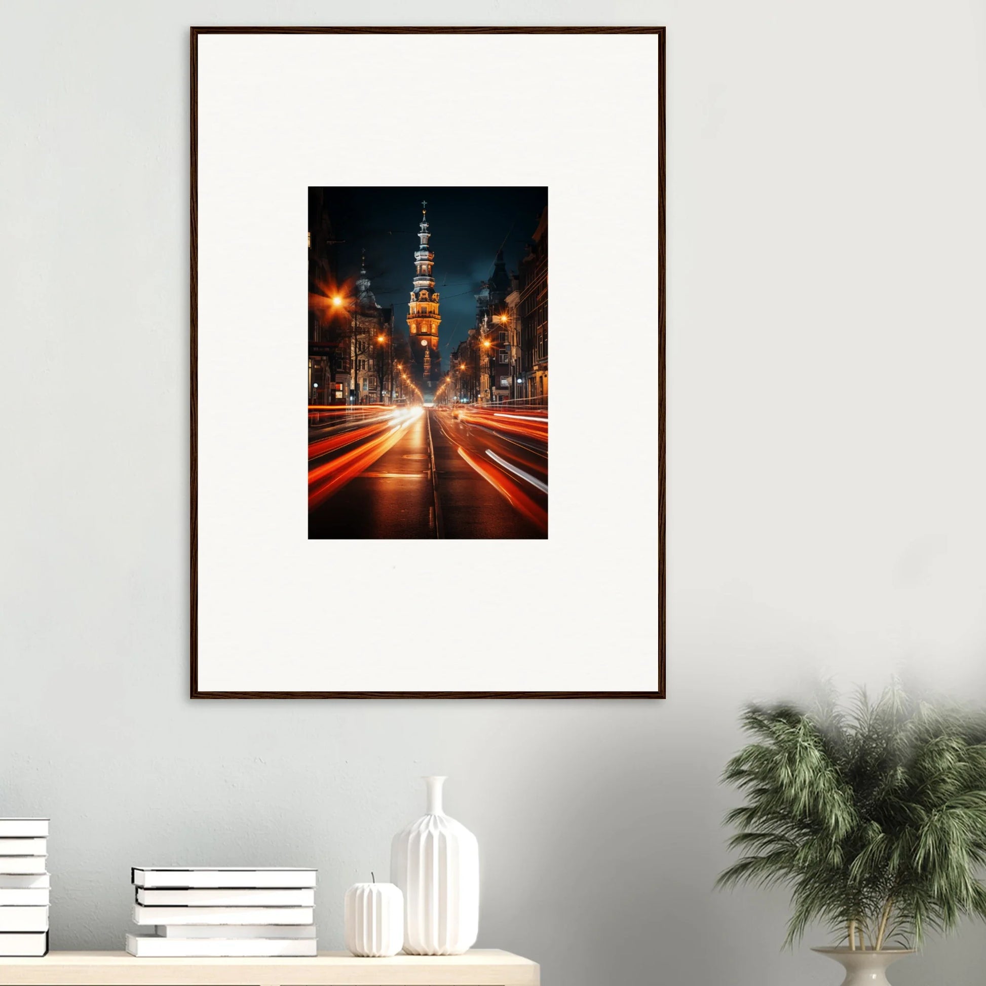 Framed photo of a vibrant city night scene featuring Umbra Urban Nocturne