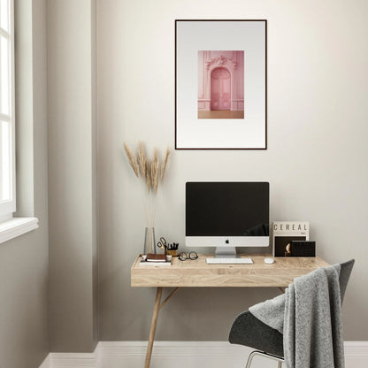 Minimalist wooden desk with iMac and decor from Gentle Whims Myths collection