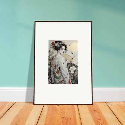 Framed black and white Japanese geisha art with red accent from Daydream Blossom Wistitudes