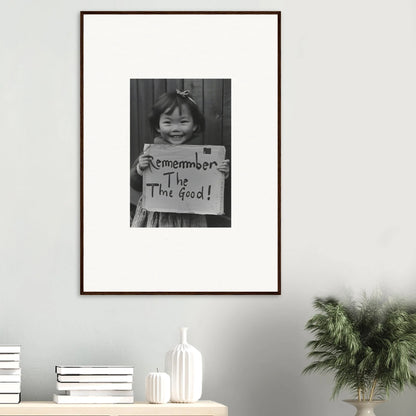 Framed wall art of a child with a sign in Timeless Joy Parade special edition art™