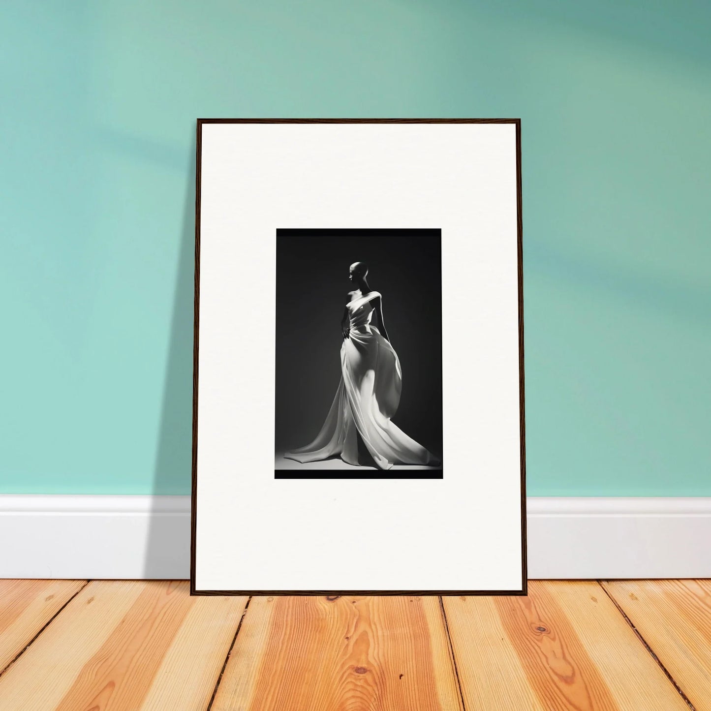 Framed black and white photo of elegance in Gossamer Ivory Whispers special edition art™