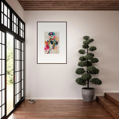 Framed abstract wall art named Resonant Chroma enhances room decoration with colorful shapes