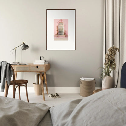 Framed pink architectural print of Vitalose Rose Sonnet on a gray wall