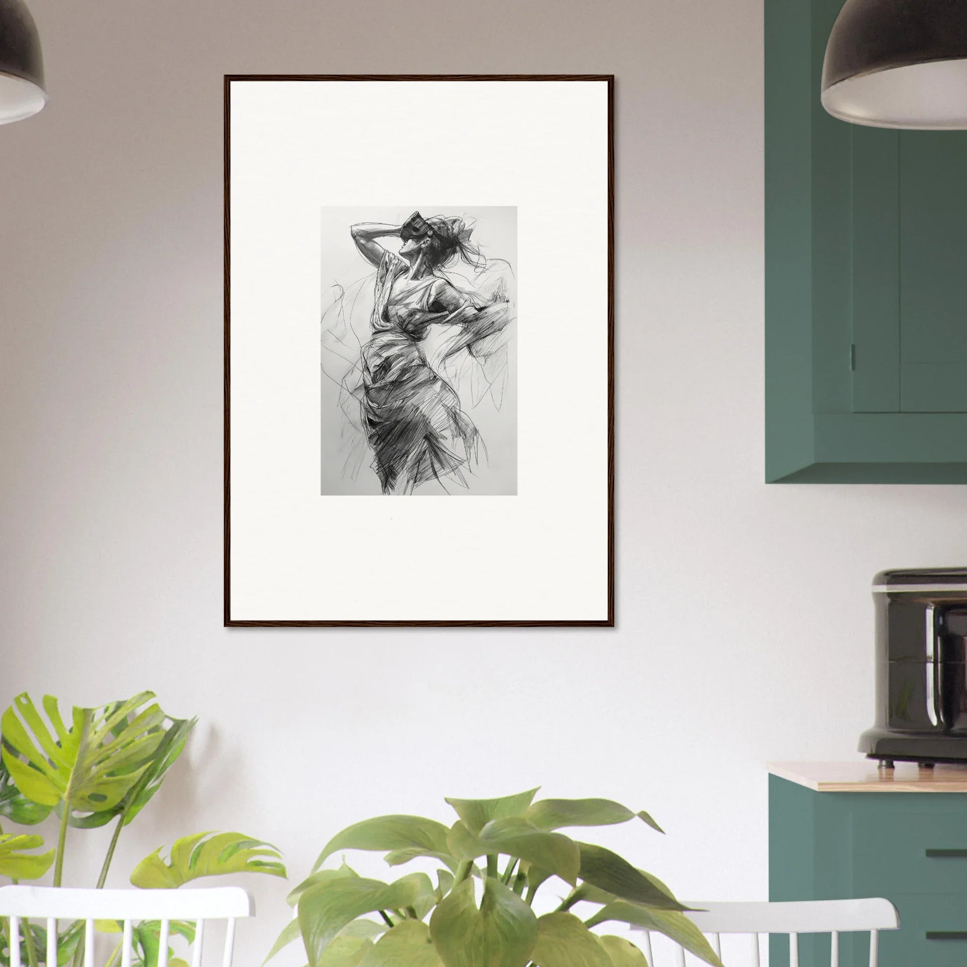 Framed black and white sketch of a dynamic figure from Veiled Revisionist Muse special edition art™