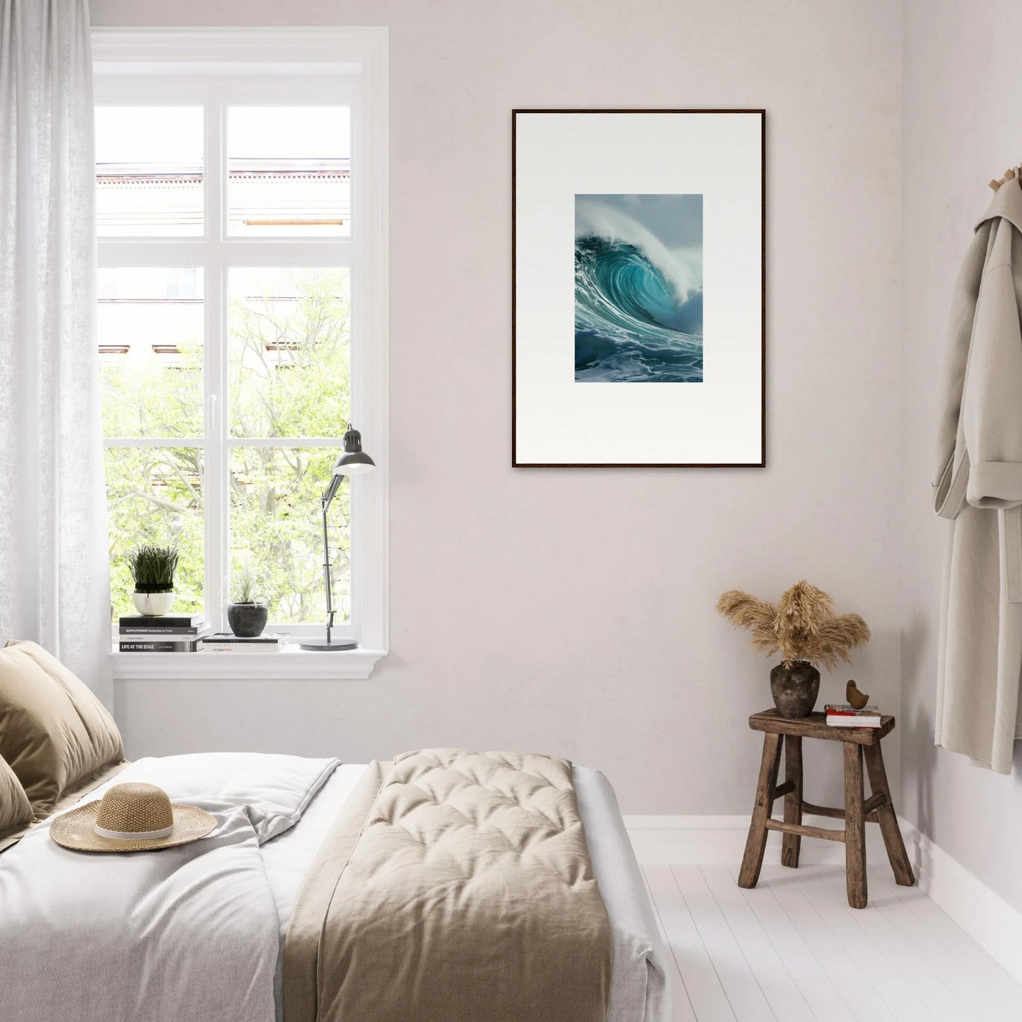 Framed wall art of a cresting ocean wave for stylish room decoration, Whispering Oceans