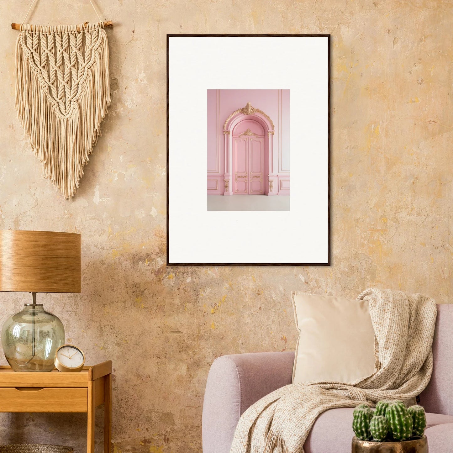 Framed pink architectural photograph of an arched doorway in Paris Dreams Frame