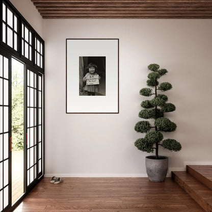 Framed black and white photograph on white wall from the Ephemeral Joy Imbibed collection