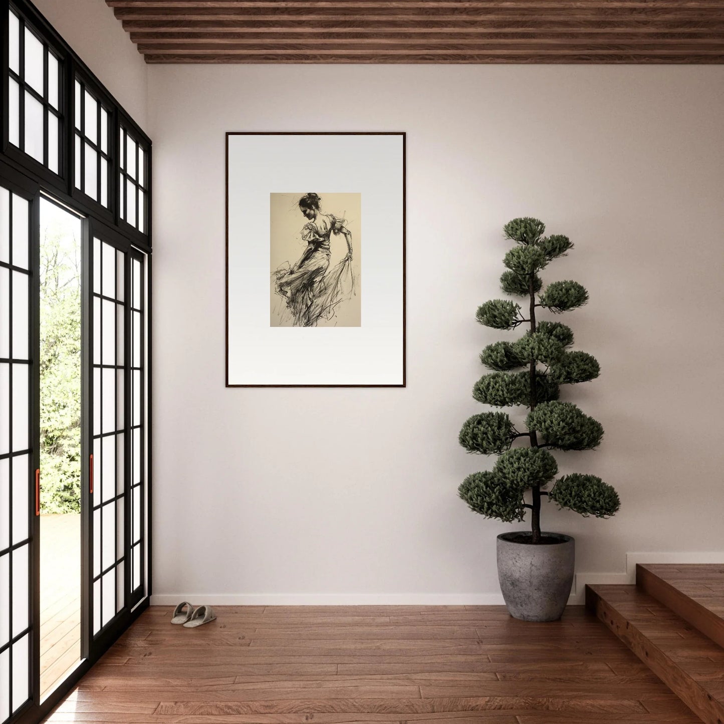 Framed vintage-style sketch artwork from Shadow Waltz on a clean white wall