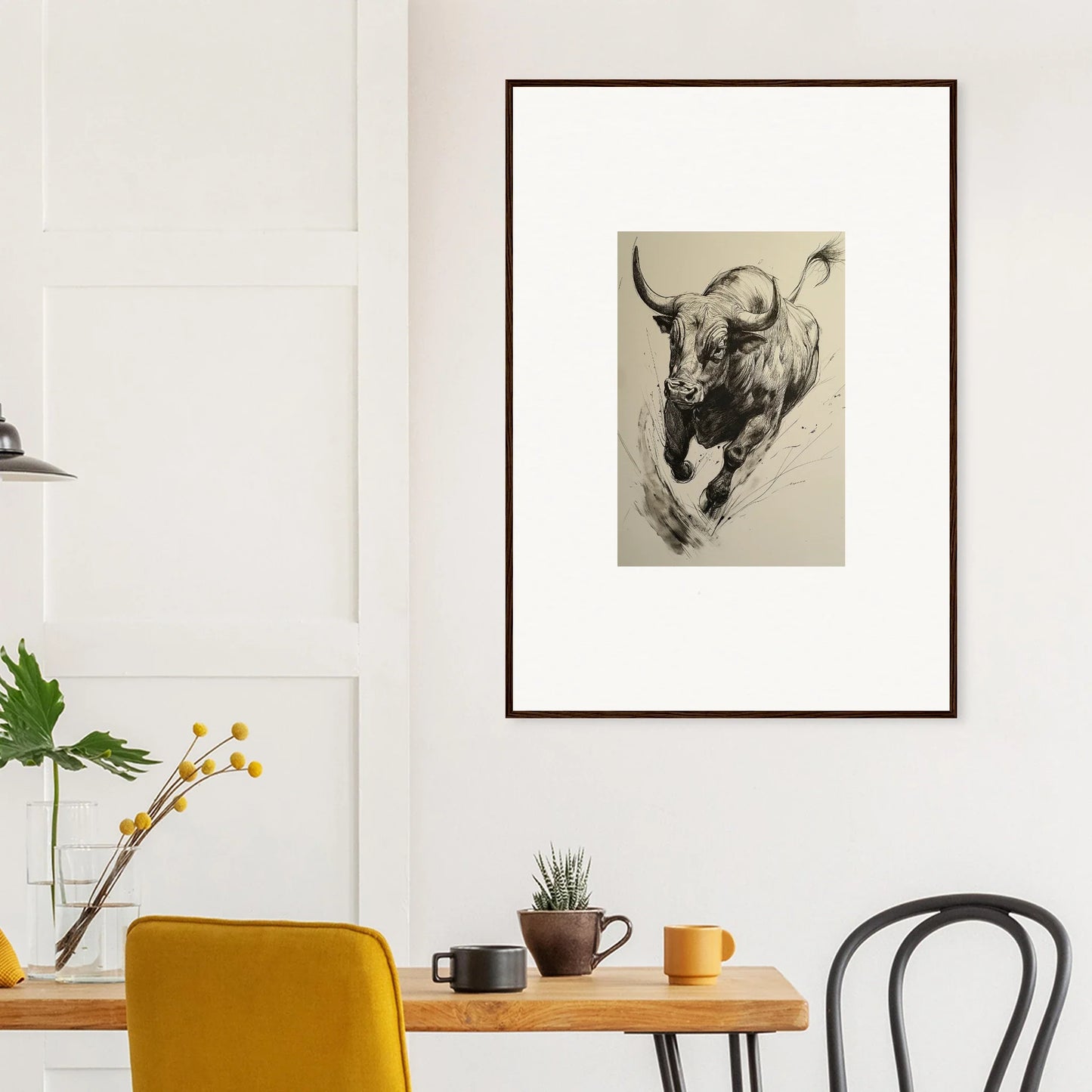 Framed wall art featuring a sketchy bull’s head from the Ebullient Storm Release