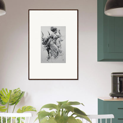 Framed black and white sketch of motion art in Sirens’ Veil Matador special edition