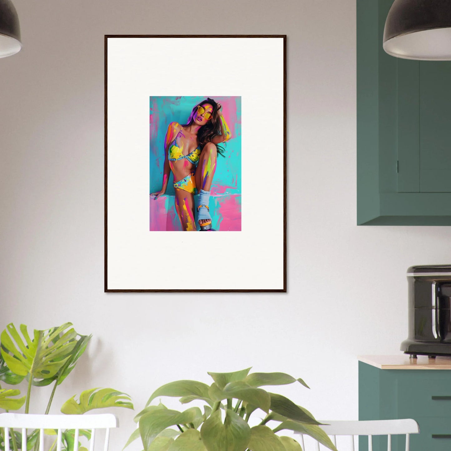 Colorful abstract canvas print of a vibrant female figure for room decoration