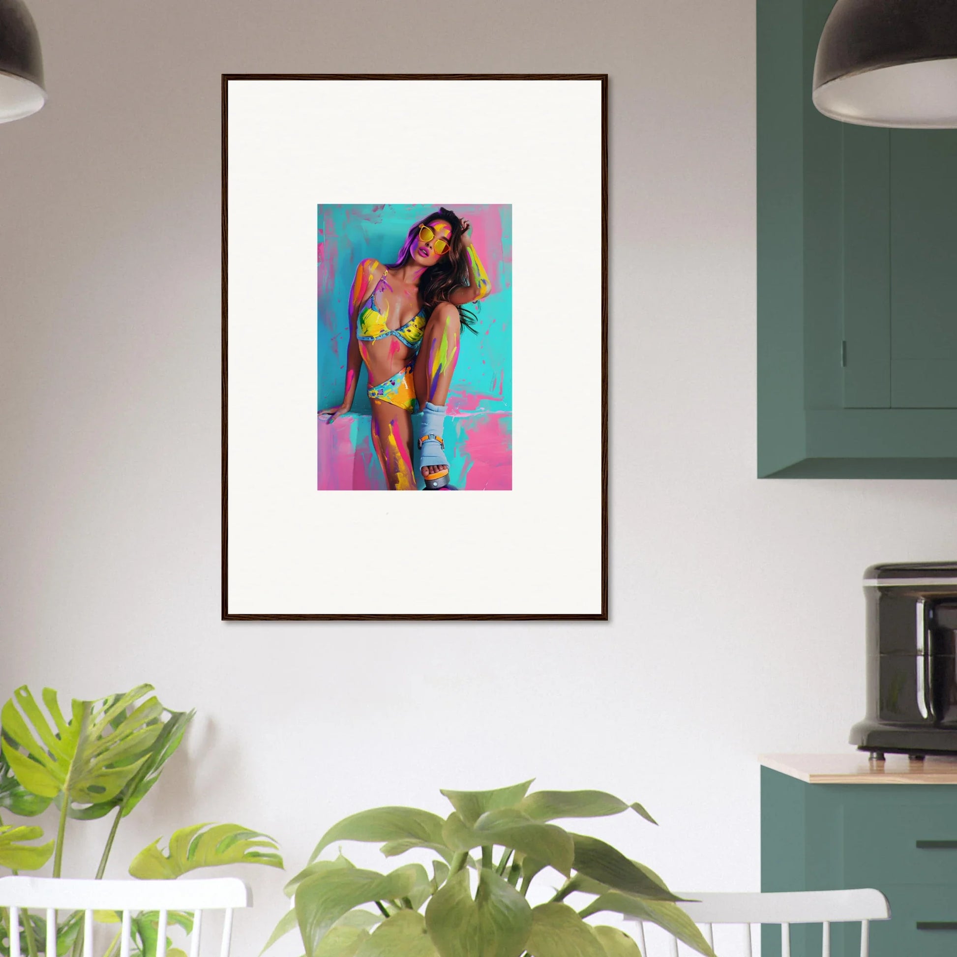 Colorful abstract canvas print of a vibrant female figure for room decoration