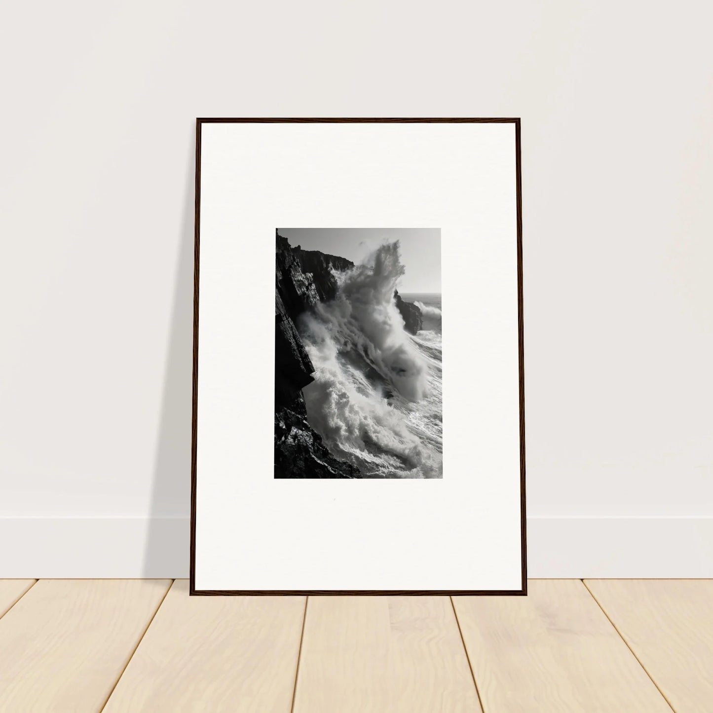 Framed black and white photo of crashing waves, Tempest Winks Reverie special edition art™