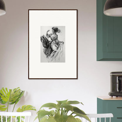 Framed black and white sketch of horseback figure from Ephemeral Journey Grafikermania