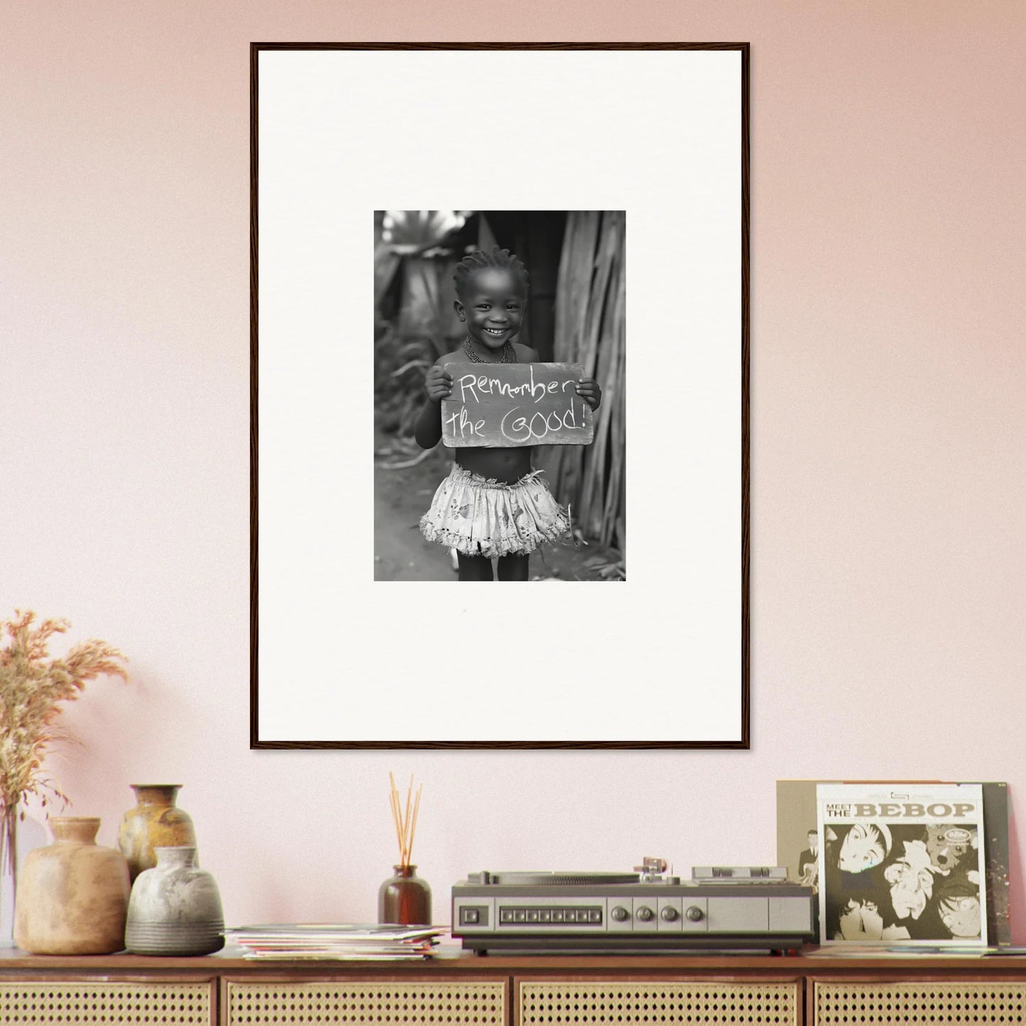 Framed black and white photograph on wall from Chromatic Joy Ancients special edition art™