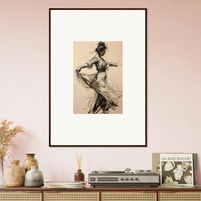 Framed charcoal sketch of a dancer in motion from the Ephemeral Whirling Arcade collection