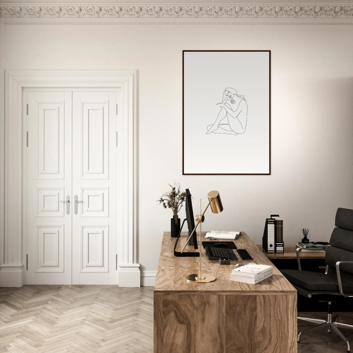 Minimalist wooden desk with natural grain, perfect for showcasing Mindful Dream Tangles