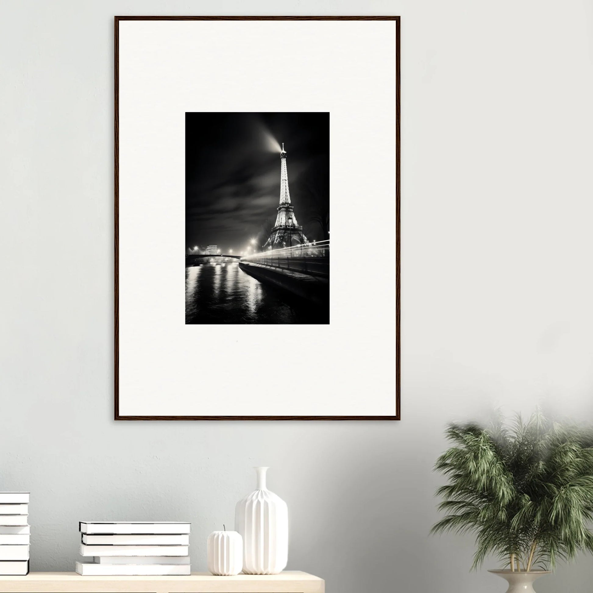 Framed black and white photo of the Eiffel Tower at night for Paris Radiates Eleepizarre