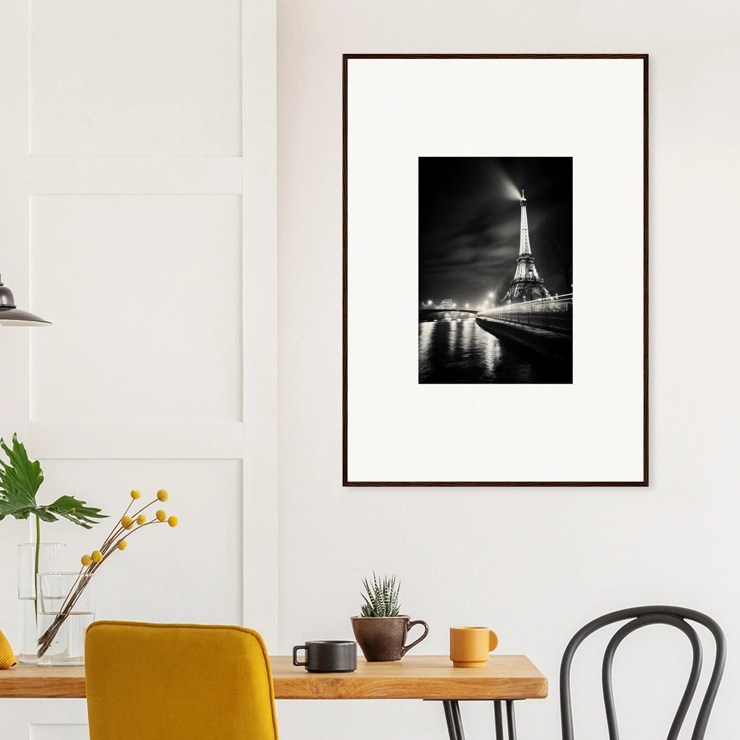 Framed black and white Eiffel Tower photo at night for Paris Radiates Eleepizarre