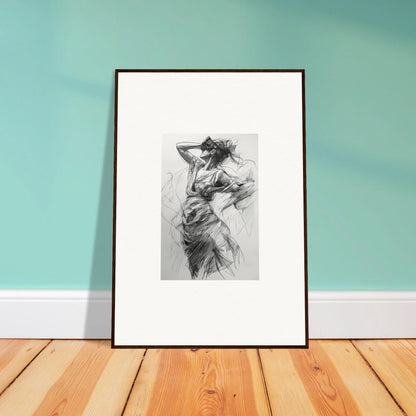 Framed black and white sketch of dynamic motion in Veiled Revisionist Muse art