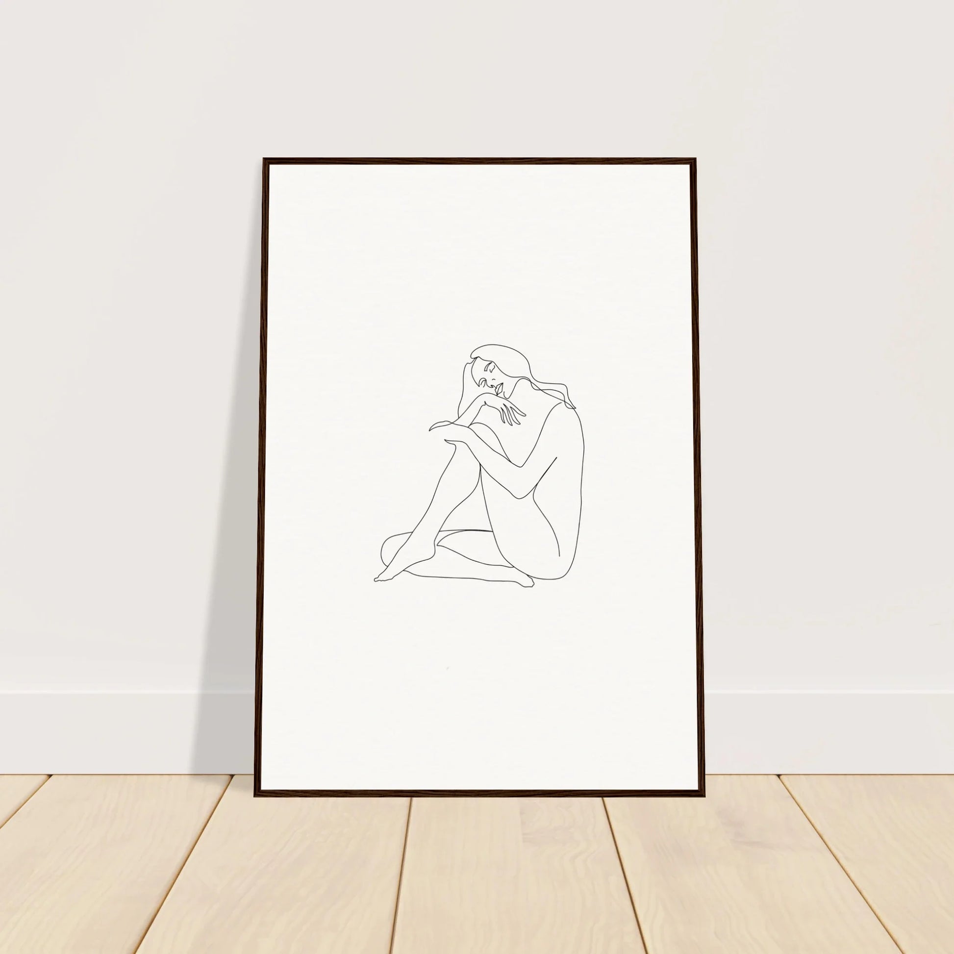 Simple line drawing of a nude figure in a contemplative pose for Mindful Dream Tangles framed wall art