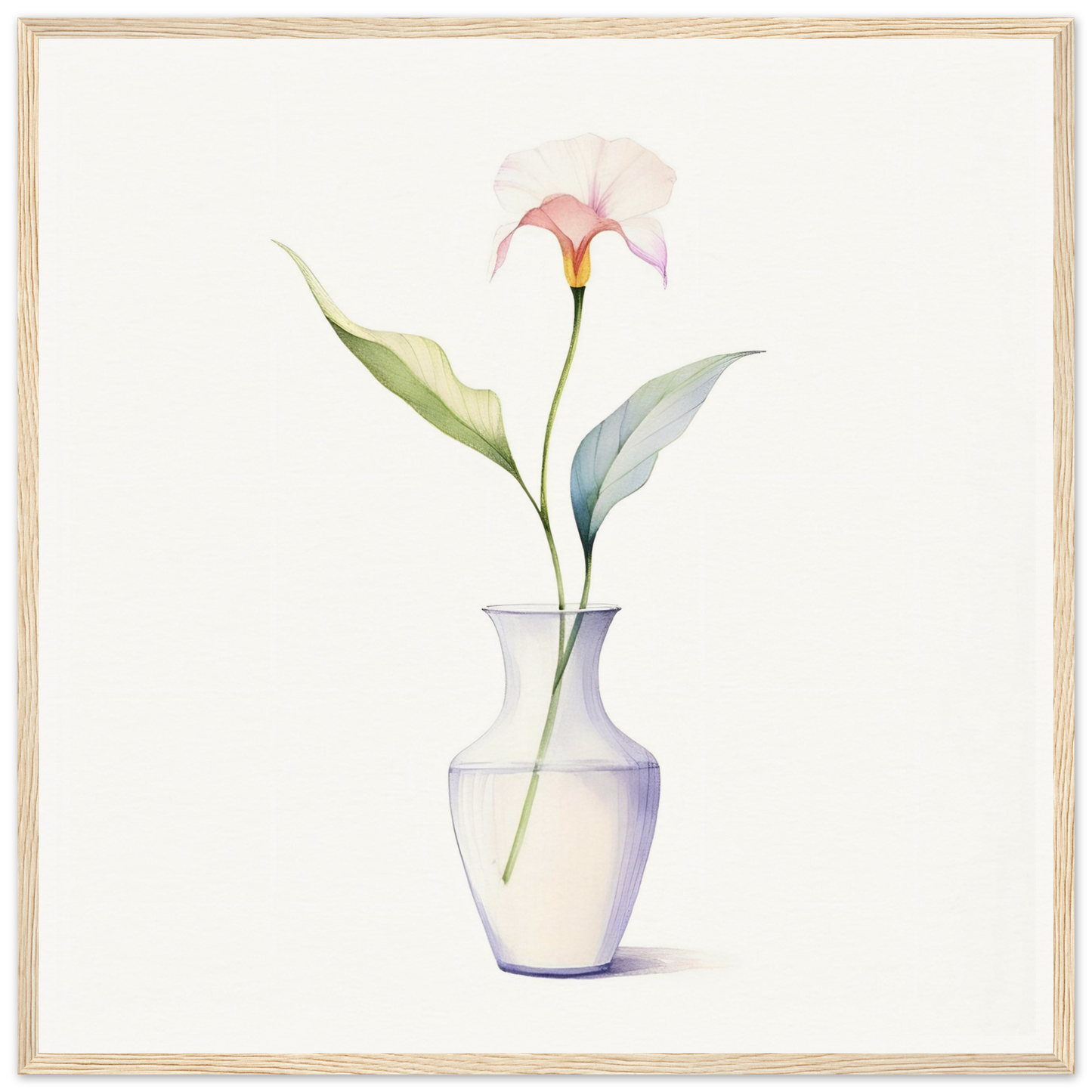 A watercolor painting of a flower in a vase