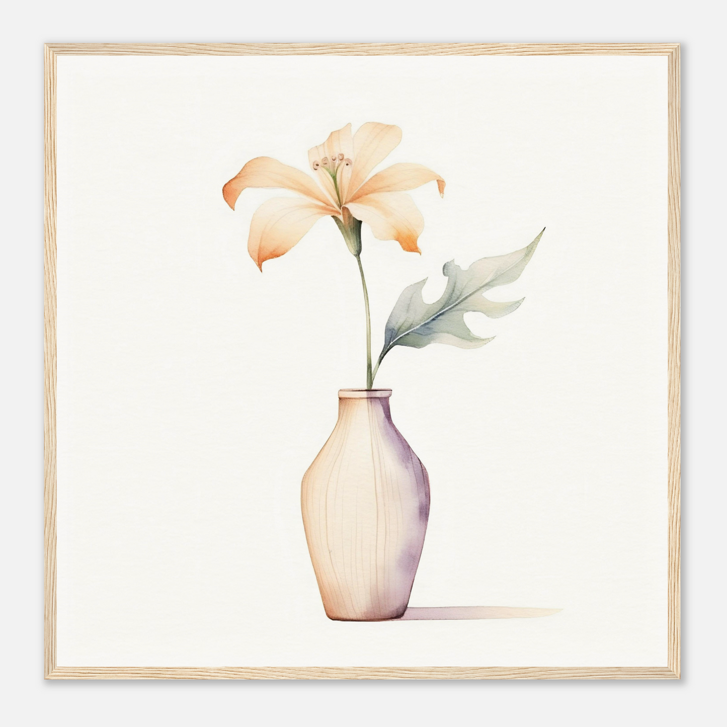 A watercolor painting of a flower in a vase