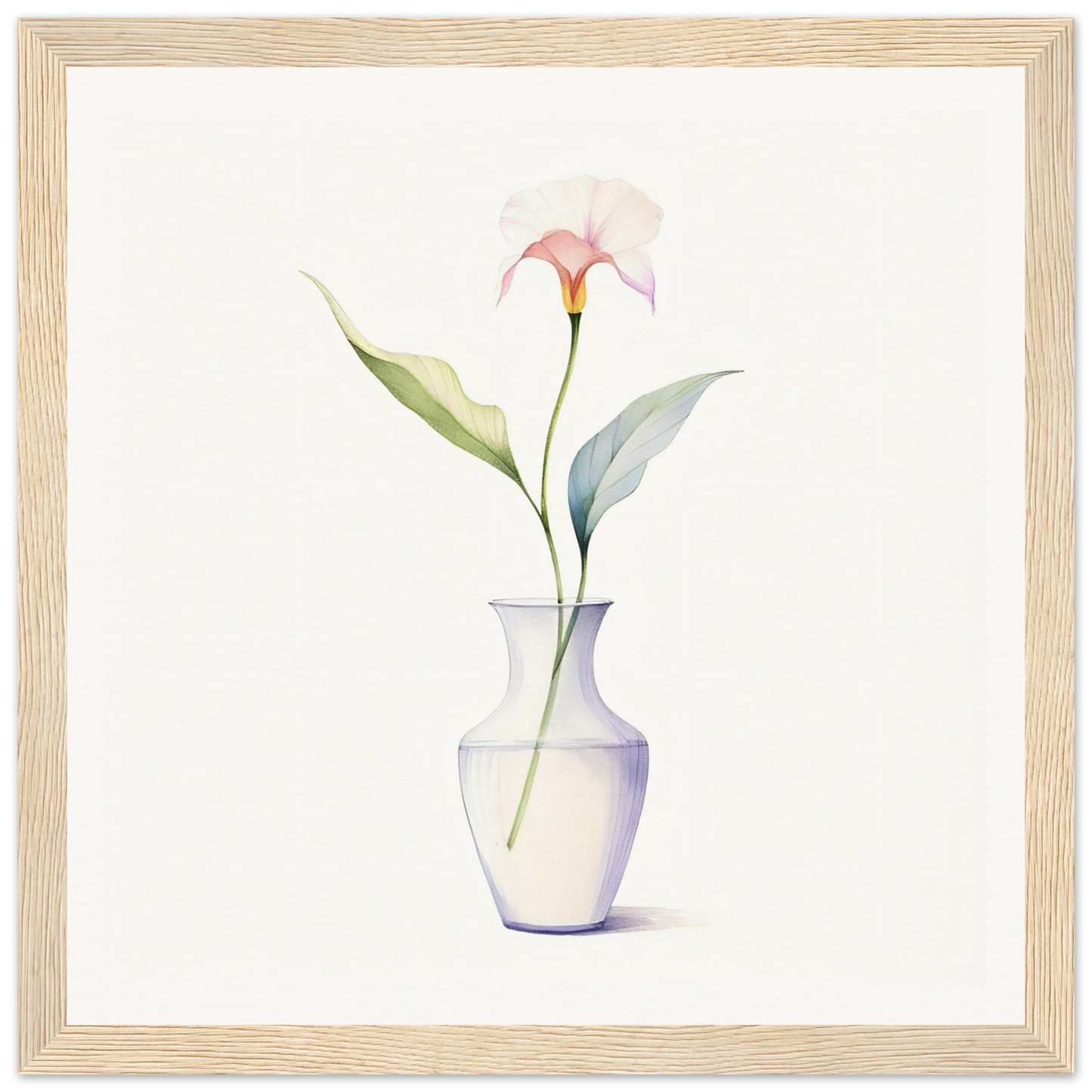 A watercolor painting of a single flower in a vase