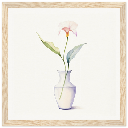 A watercolor painting of a single flower in a vase