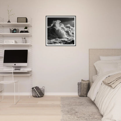 Stylish minimalist bedroom featuring Wave’s Celestial Rave and sleek iMac workstation