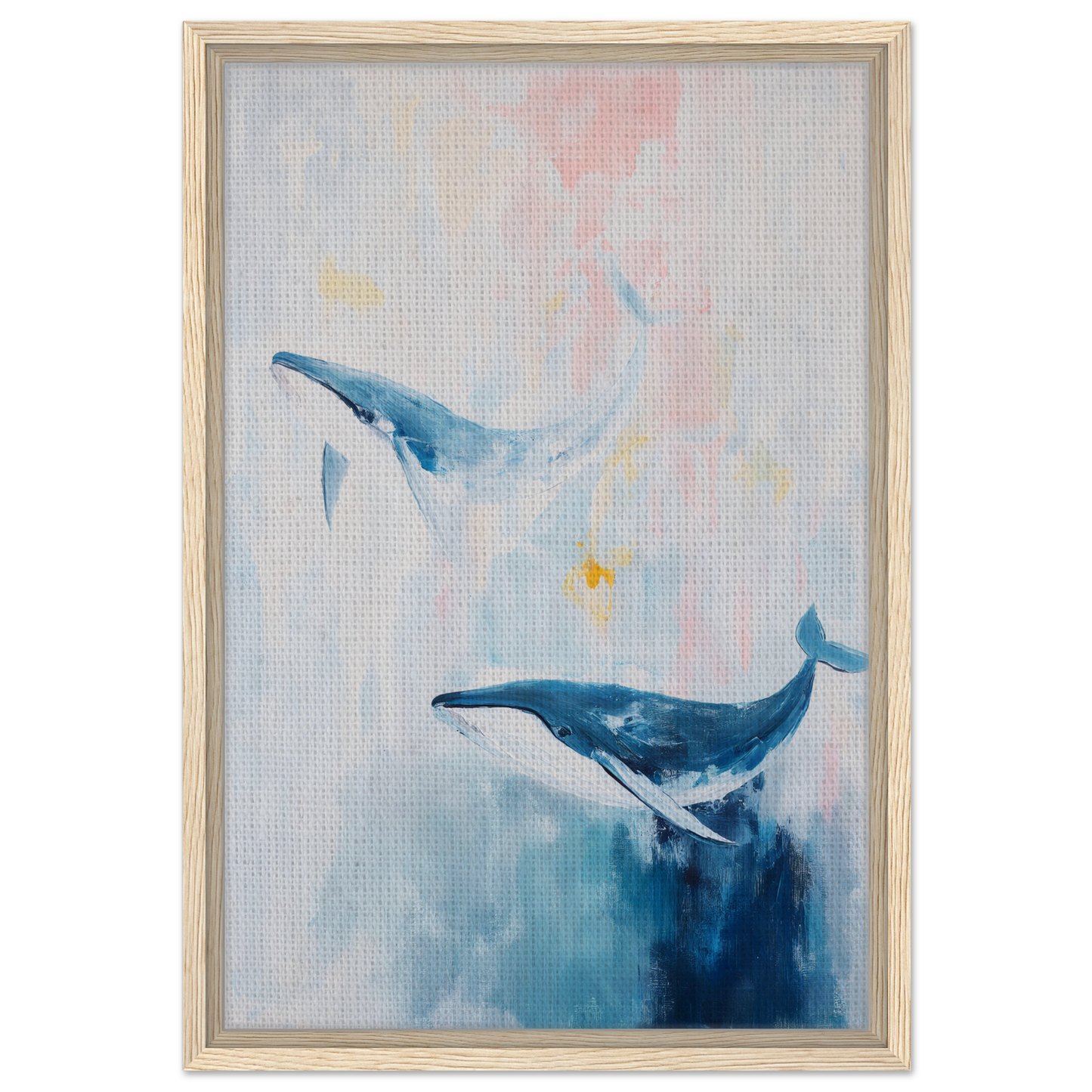 Watercolor painting of two blue whales for Whales Blue Beatitude room decor