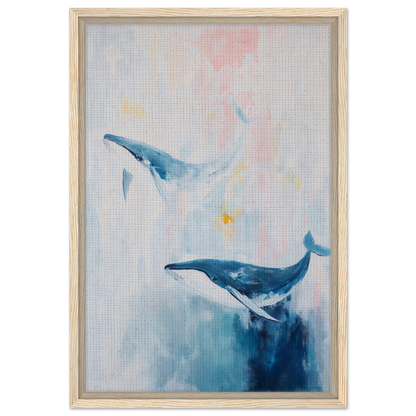 Watercolor painting of two blue whales for Whales Blue Beatitude room decor