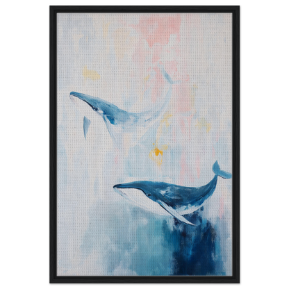 Painting of two blue whales in soft pastels, featured in Whales Blue Beatitude print