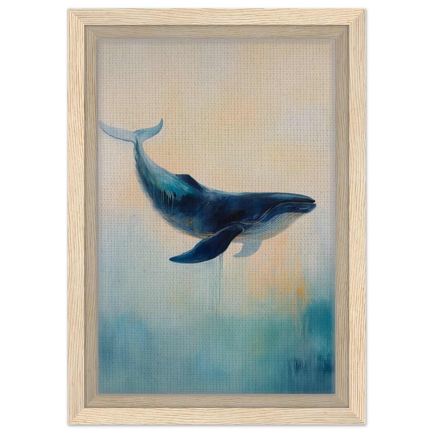 Blue whale swimming gracefully, featured in Whale’s Lucid Ballet framed canvas print