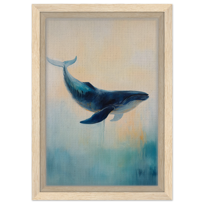 Blue whale swimming gracefully, featured in Whale’s Lucid Ballet framed canvas print