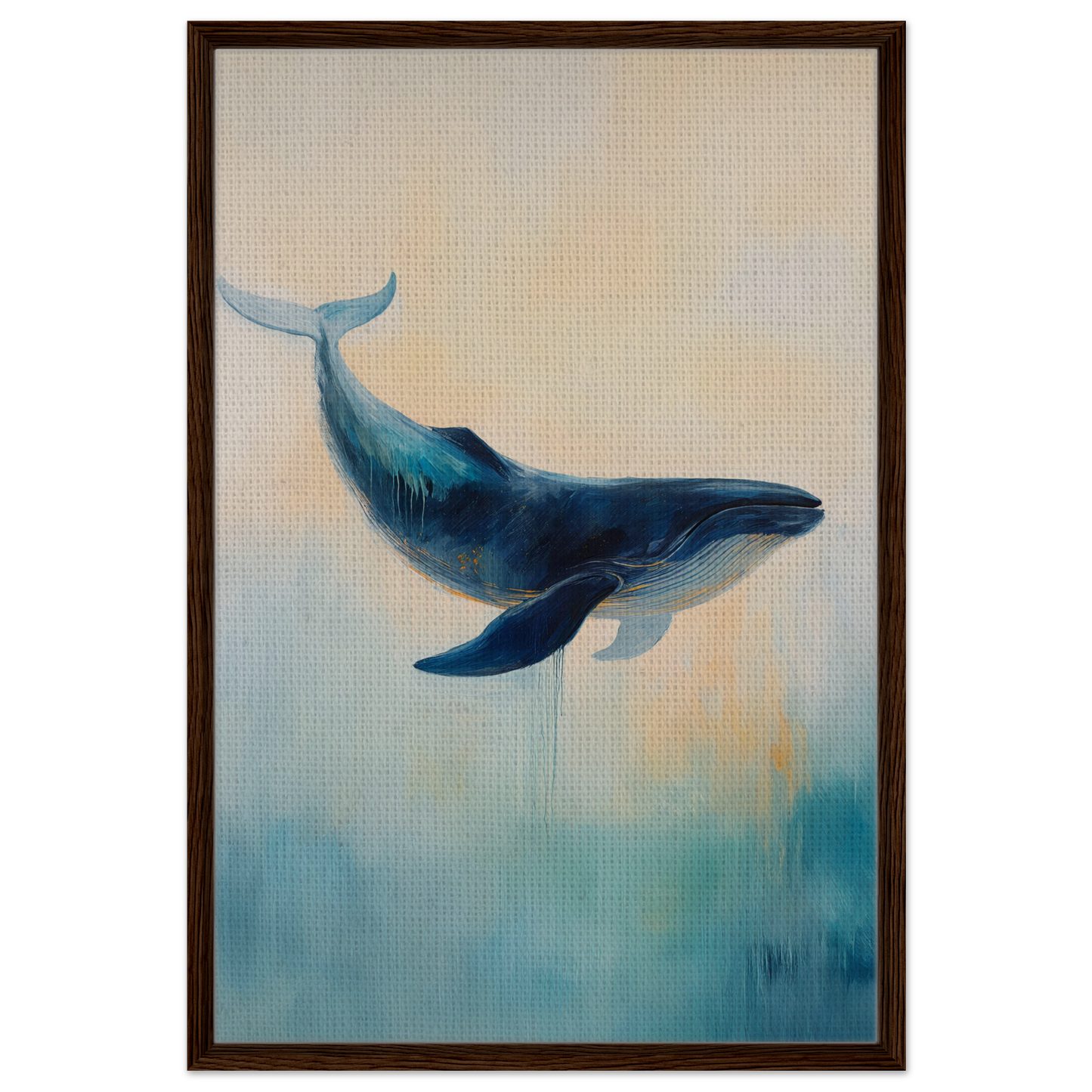 Blue whale swimming gracefully in water as part of Whale’s Lucid Ballet framed canvas print