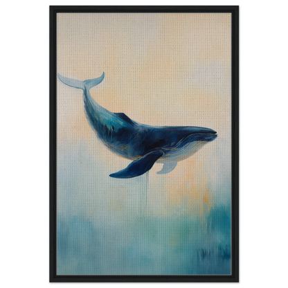 Blue whale swimming gracefully through water in Whale’s Lucid Ballet framed canvas print