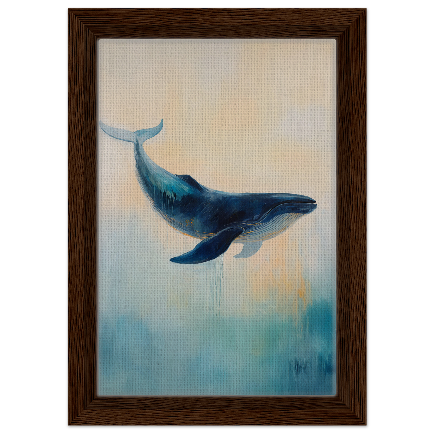 Blue whale swimming in water, featured in Whale’s Lucid Ballet framed canvas print