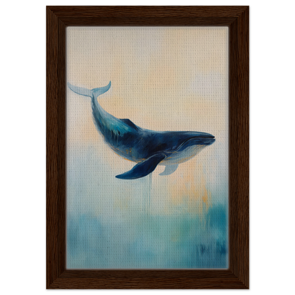 Blue whale swimming in water, featured in Whale’s Lucid Ballet framed canvas print