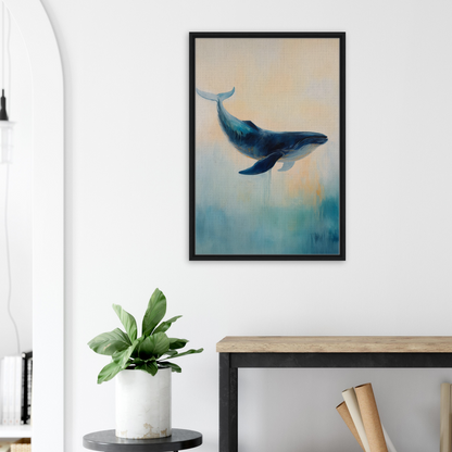 Painting of a blue whale gracefully swimming in Whale’s Lucid Ballet room decor