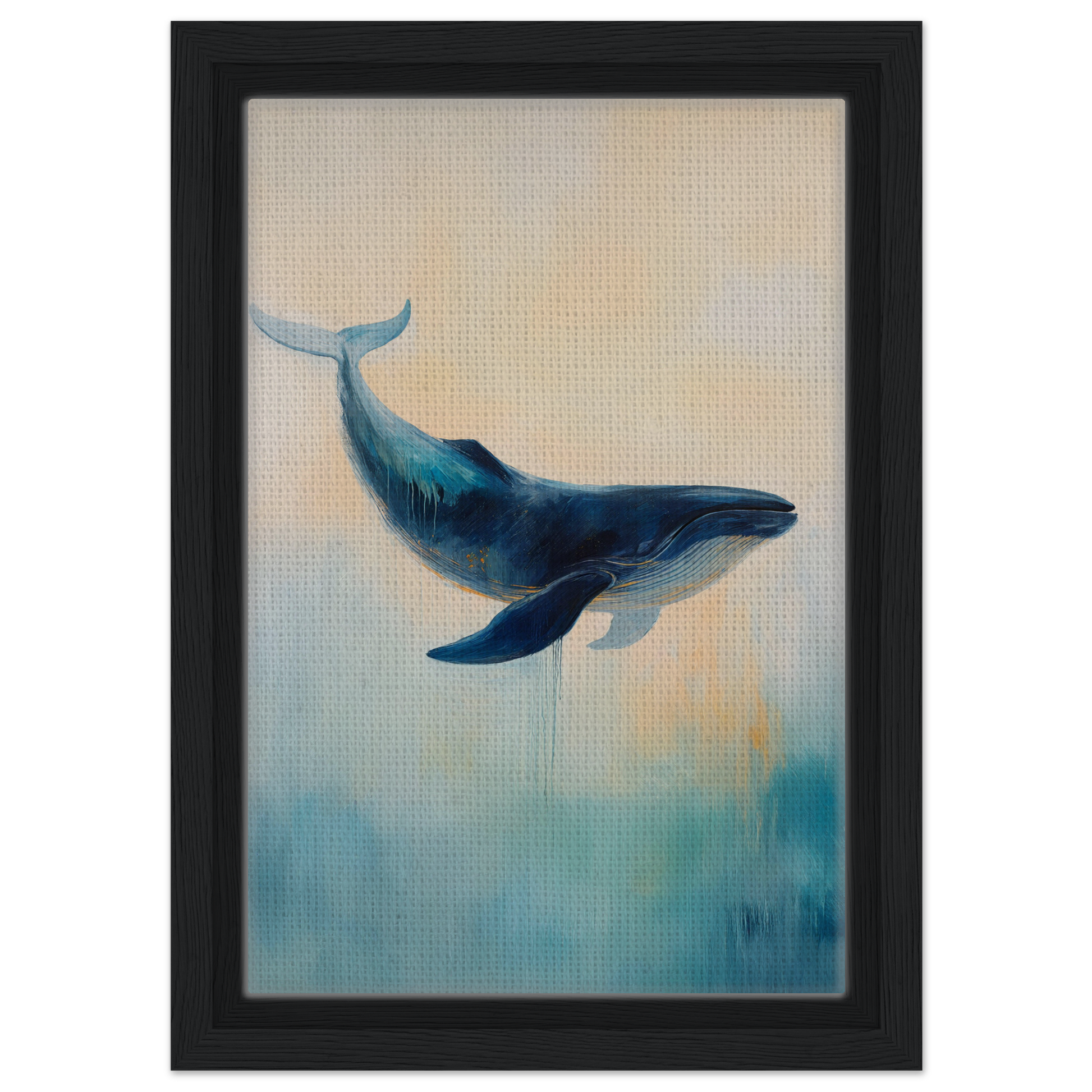 Blue whale swimming gracefully, featured in Whale’s Lucid Ballet framed canvas print