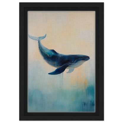 Blue whale swimming gracefully, featured in Whale’s Lucid Ballet framed canvas print