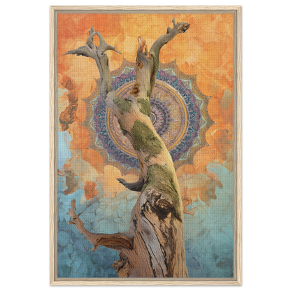 Gnarled tree trunk with twisted branches in a whispered eternal dance on framed canvas print