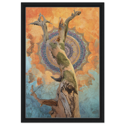 Twisted tree trunk and branches in whispered eternal dance on framed canvas print