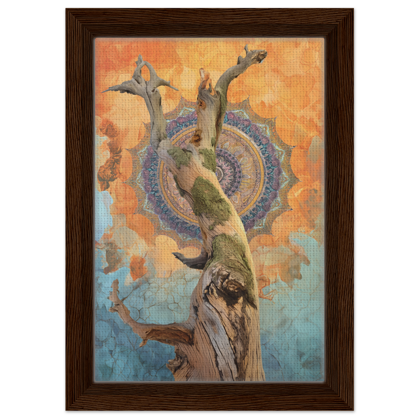 Twisted tree trunk and branches in a vibrant mandala, part of the Fashion Oracle™ collection