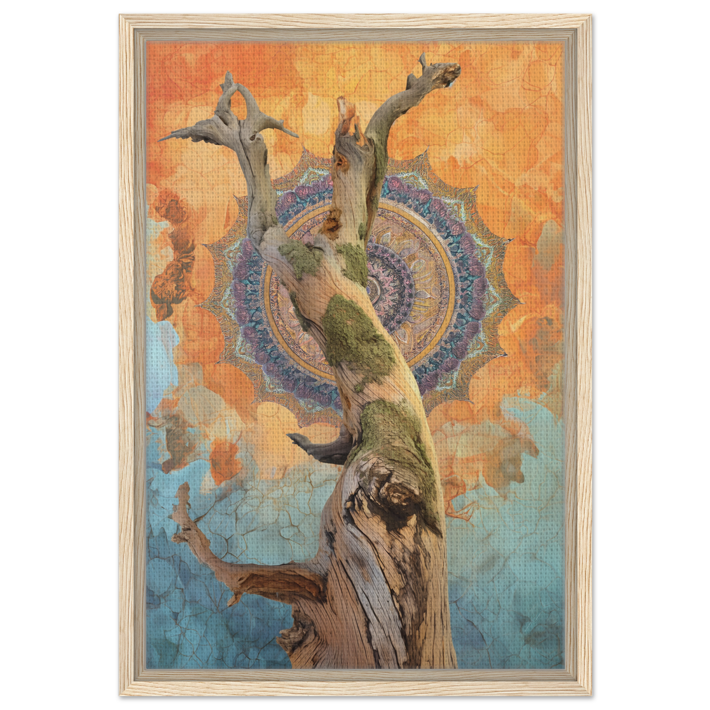 Twisted tree trunk and branches in a mandala pattern, framed canvas print Fashion Oracle™