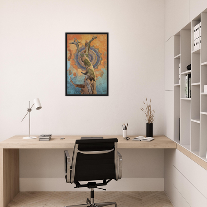 Minimalist home office featuring product438_canvas_ar23 framed canvas print and chic decor