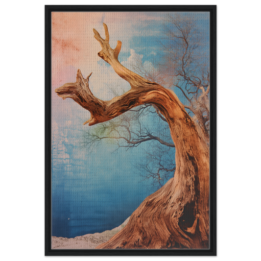 Twisted gnarled tree with bare branches at dusk for Whispering Arboreal Echoes room decor